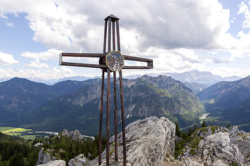 Image showing Summit cross of mountain Teufelstaettkopf in Bavaria, Germany