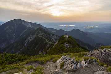 Image showing View from mountain Herzogstand to Heimgarten at sunset, Bavaria,