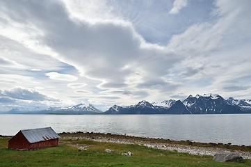 Image showing Barn with mountains in Northern Norway