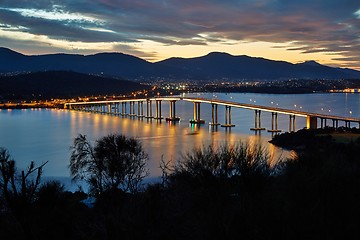 Image showing Tasman Bridge at night