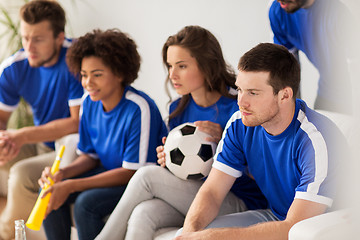 Image showing friends or football fans watching soccer at home