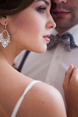 Image showing Beautiful bride in wedding dress, white background