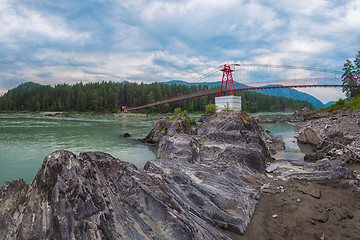 Image showing suspension bridge on mountain river