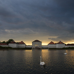 Image showing Dramatic scenery of post storm sunset of Nymphenburg palace in Munich Germany.