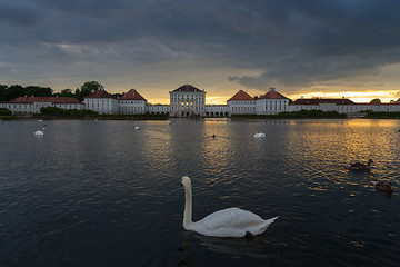 Image showing Dramatic scenery of post storm sunset of Nymphenburg palace in Munich Germany.
