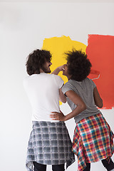 Image showing multiethnic couple painting interior wall