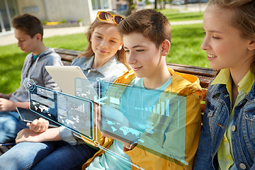 Image showing group of students with tablet pc at school yard