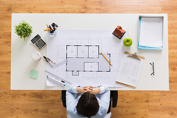 Image showing architect with house blueprint at office