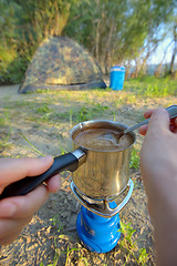 Image showing Making coffee on campfire