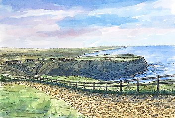 Image showing Irish landscape with stony road and fence