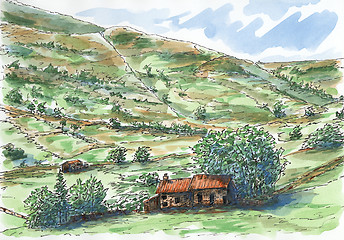 Image showing Scottish hills and farm