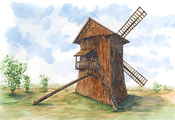 Image showing Post mill (earliest type of European windmill)