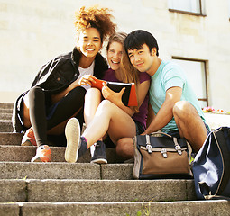 Image showing cute group teenages at the building of university