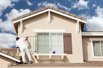 Image showing Professional House Painter Painting the Trim And Shutters of A H