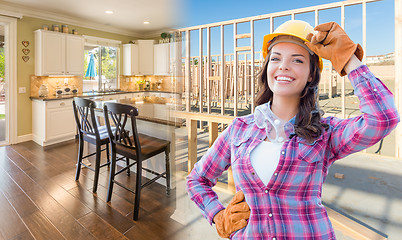 Image showing Female Construction Worker In Front of House Framing Gradating t