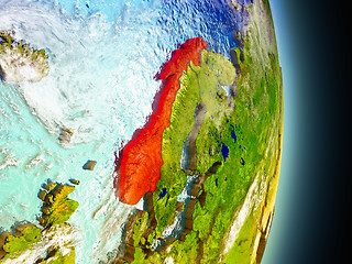 Image showing Norway in red from space