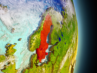 Image showing Sweden in red from space