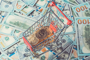 Image showing Shopping cart with bitcoins