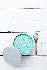 Image showing Blue salt for spa treatments