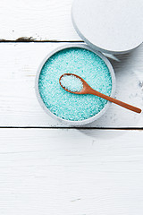 Image showing Cup of blue sea salt