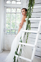 Image showing Beautiful bride in wedding dress, white background