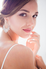 Image showing Beautiful bride in wedding dress, white background