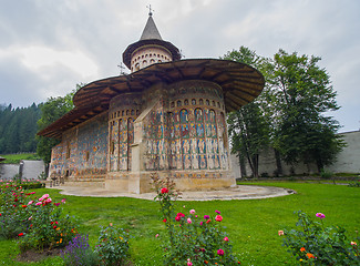 Image showing Voronet Monastery painted church in Moldavia