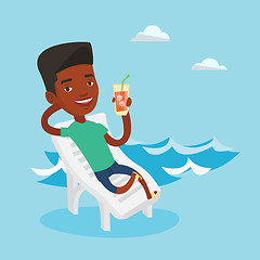 Image showing Man relaxing on beach chair vector illustration.