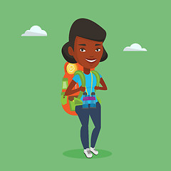 Image showing Cheerful traveler with backpack.