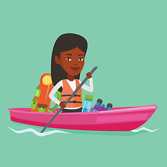 Image showing Woman riding in kayak vector illustration.