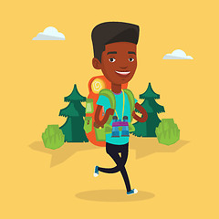 Image showing Man with backpack hiking vector illustration.