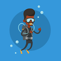 Image showing Man diving with scuba and showing thumb up.