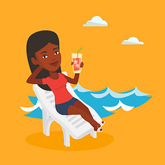 Image showing Woman relaxing on beach chair vector illustration.