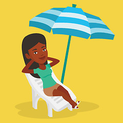 Image showing Woman relaxing on beach chair vector illustration.