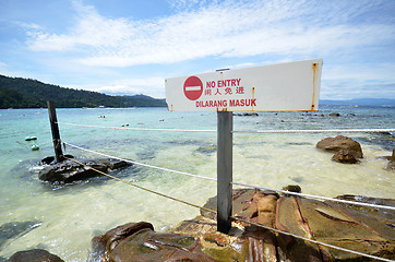 Image showing No entry sign on beach