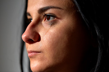 Image showing close up of unhappy crying woman