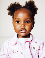 Image showing little cute african american girl playing with animal toys at ho