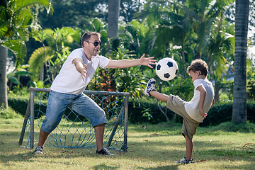 Image showing Father and son playing in the park at the day time.