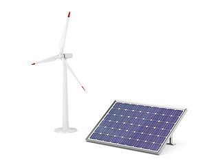 Image showing Wind turbine and solar panel 