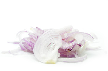 Image showing Sliced red onion on white background