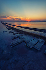 Image showing Beauty sunset on salty lake