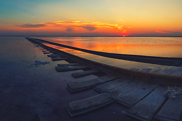 Image showing Beauty sunset on salty lake