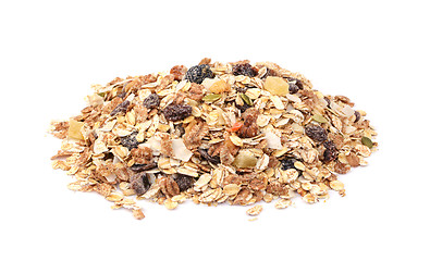 Image showing Muesli - cereal flakes with seeds, mixed fruit and nuts