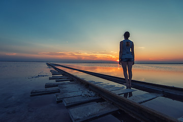 Image showing Beauty sunset on salty lake