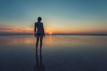 Image showing Beauty sunset on salty lake