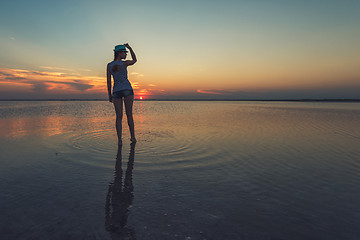 Image showing Beauty sunset on salty lake