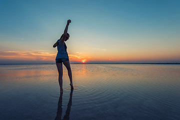 Image showing Beauty sunset on salty lake