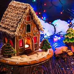 Image showing Gingerbread house with lights