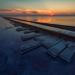 Image showing Beauty sunset on salty lake