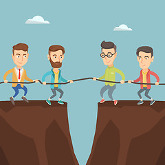 Image showing Two groups of business people pulling rope.